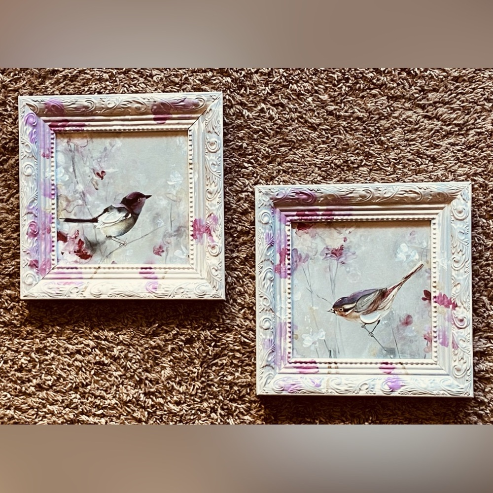 Galaxy Graphics Framed Wallhanging Set- 9x9” Pink & White Bird 3D Oil Paintings🦩 - Picture 9 of 16